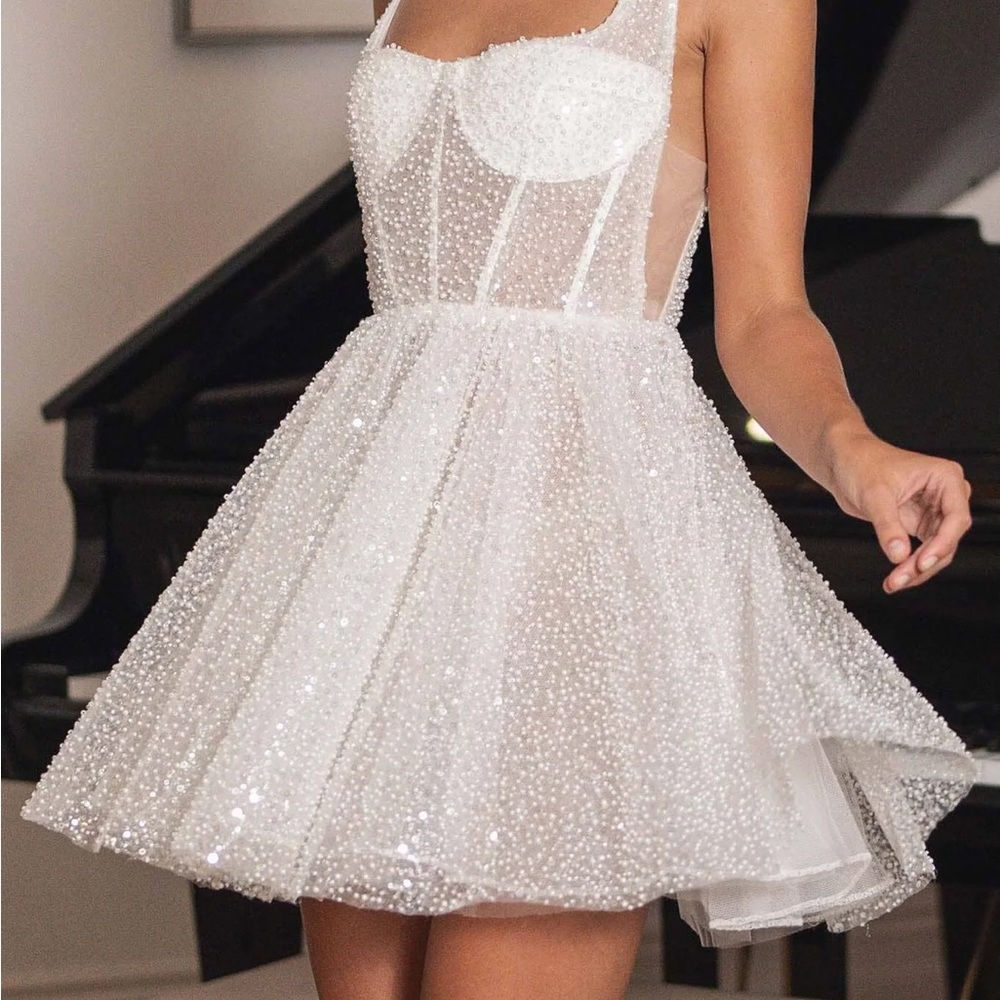 Sparkling White Beaded Mini Dress